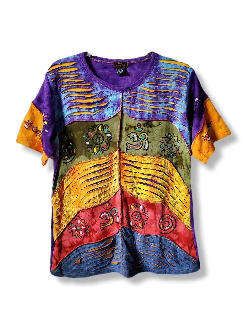 Women Rising International Nepal multicolor T Shirt Top XL Artsy Boho Hippie NEW